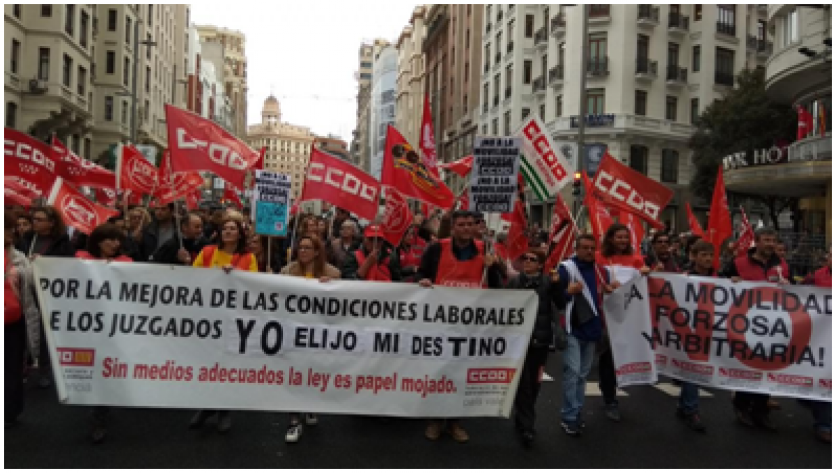 CCOO en la manifestacin de Madrid del 16 de noviembre de 2018, da de la Huelga General de Justicia en defensa de los centros de destino